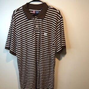CHAPS Men's Polo Shirt in Brown and White Stripes